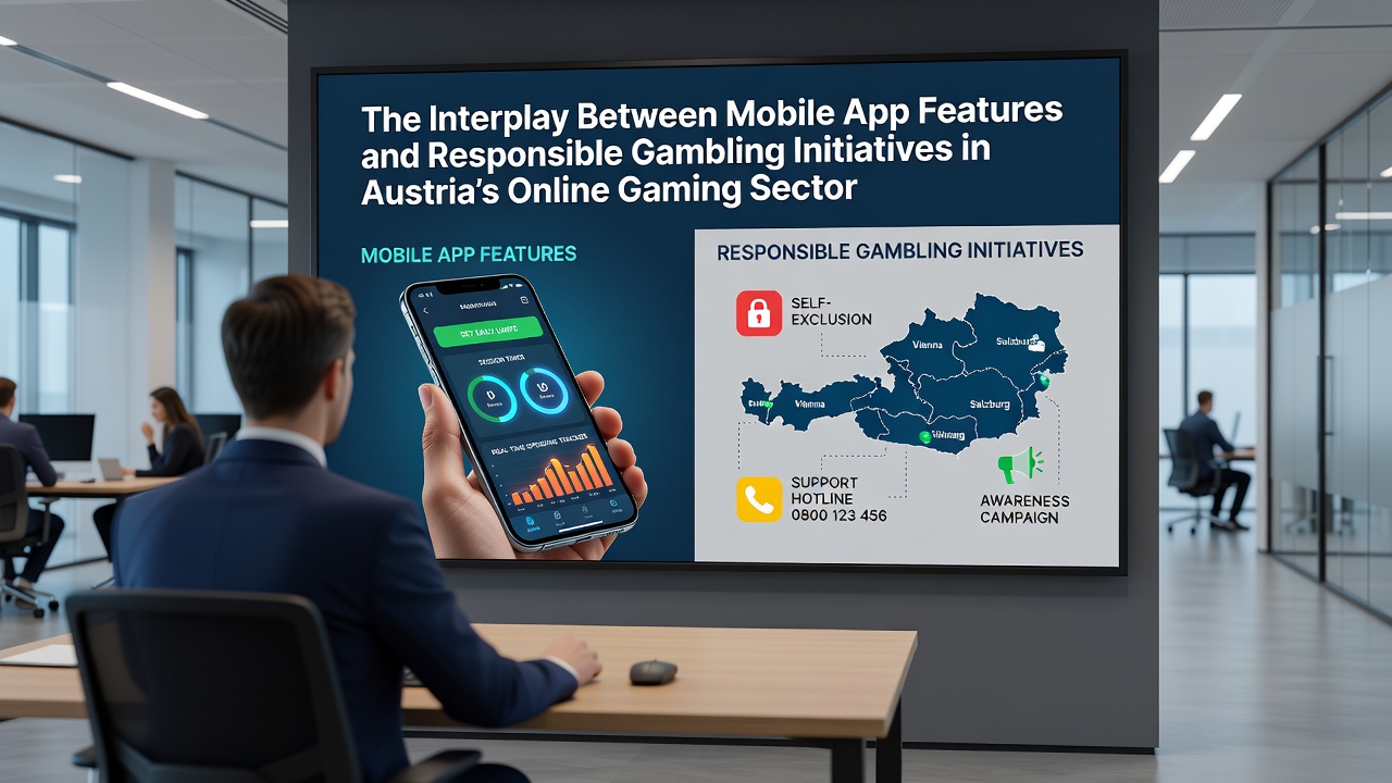 Infographic illustrating responsible gambling features and usage statistics on Austrian mobile casino apps